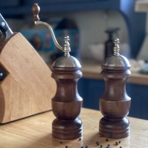Vintage MCM Teak wood salt and pepper grinder set